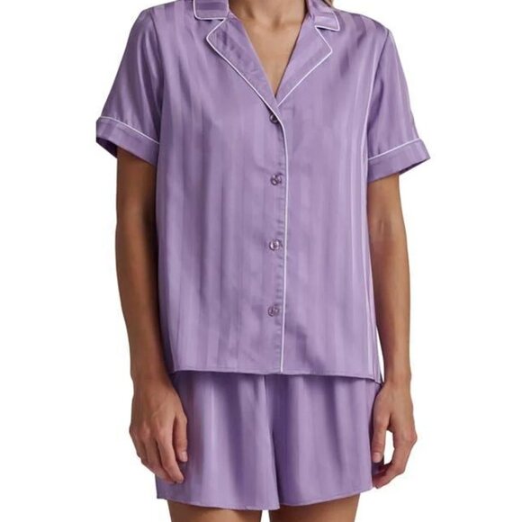 Splendid Stripe Satin Boxer Short Pajamas (Small, VIOLA SHADOW STRIPE) - Picture 1 of 13